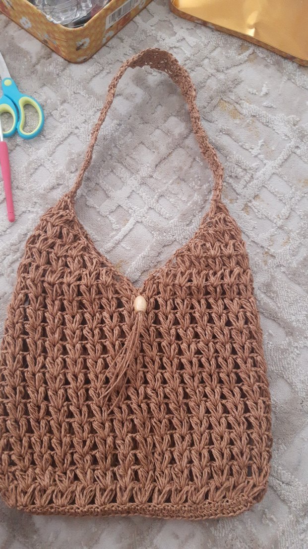 Bej Kağıt Örgü Kol Çantası - Görsel 2