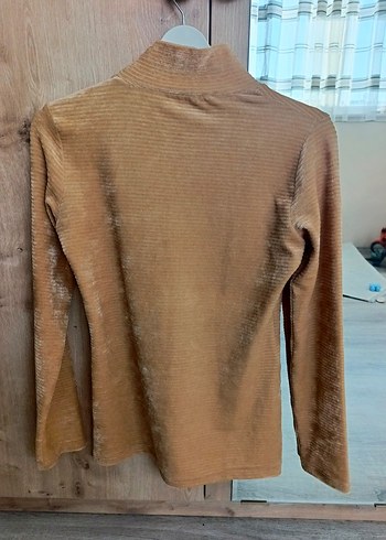 Jument hardal rengi kadife boğazlı bluz - Görsel 2