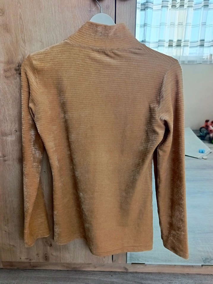 Jument hardal rengi kadife boğazlı bluz - Görsel 2