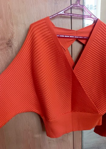 Turuncu Kruvaze Triko Kadın Kazak - Görsel 4