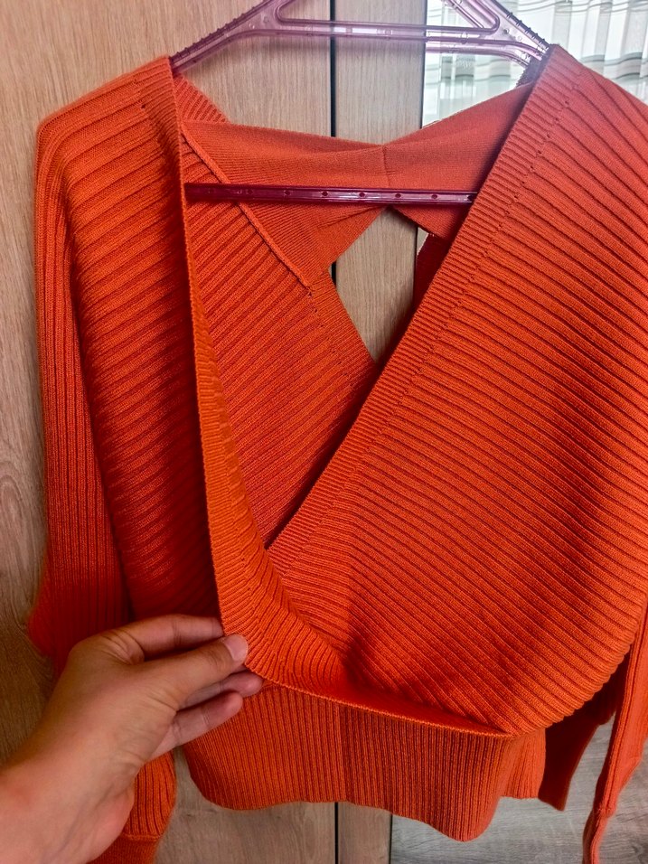 Turuncu Kruvaze Triko Kadın Kazak - Görsel 3