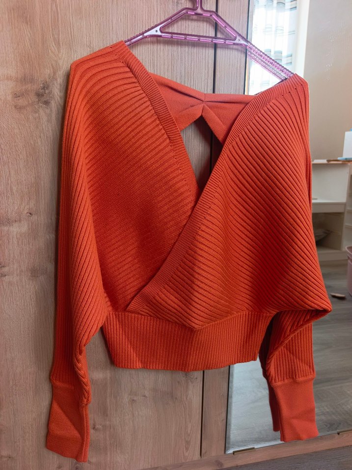 Turuncu Kruvaze Triko Kadın Kazak - Görsel 2