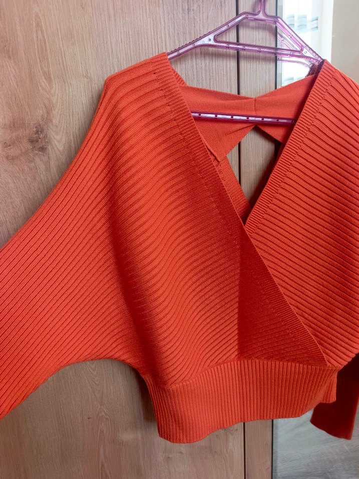 Turuncu Kruvaze Triko Kadın Kazak - Görsel 4