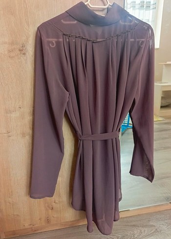 En Moda Marka Kahverengi Kuşaklı Şifon Gömlek - Görsel 3