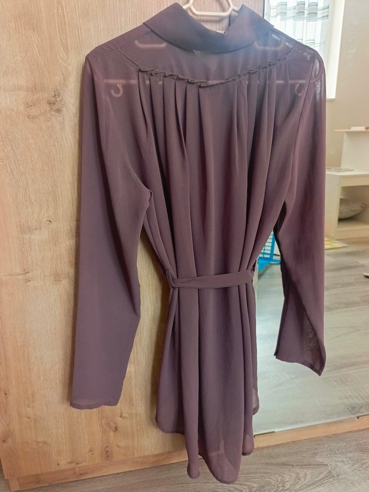 En Moda Marka Kahverengi Kuşaklı Şifon Gömlek - Görsel 3