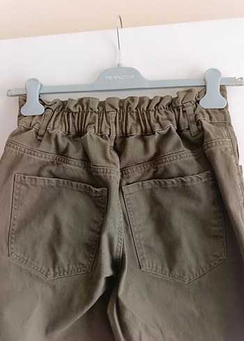 Haki renkli beli lastikli kot pantolon - Görsel 4