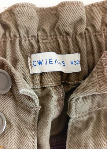 Haki renkli beli lastikli kot pantolon - Görsel 2