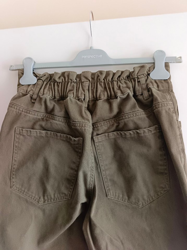 Haki renkli beli lastikli kot pantolon - Görsel 4