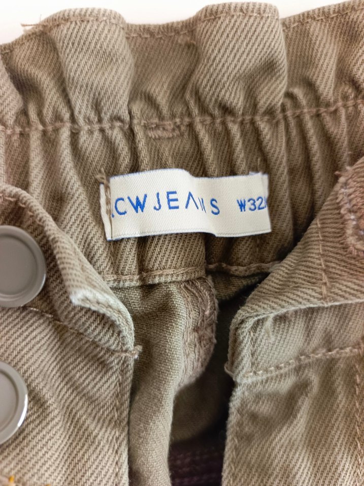 Haki renkli beli lastikli kot pantolon - Görsel 2