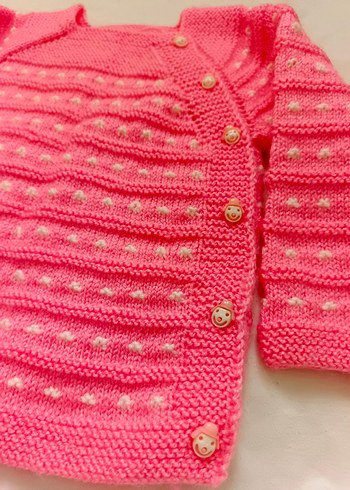 Kız Çocuk Pembe Örgü Hırka-Kazak - Görsel 3