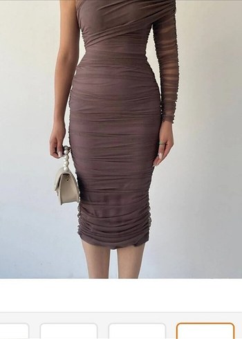 Tek Omuz Drapeli Vücuda Oturan Midi boy Elbise - Görsel 2