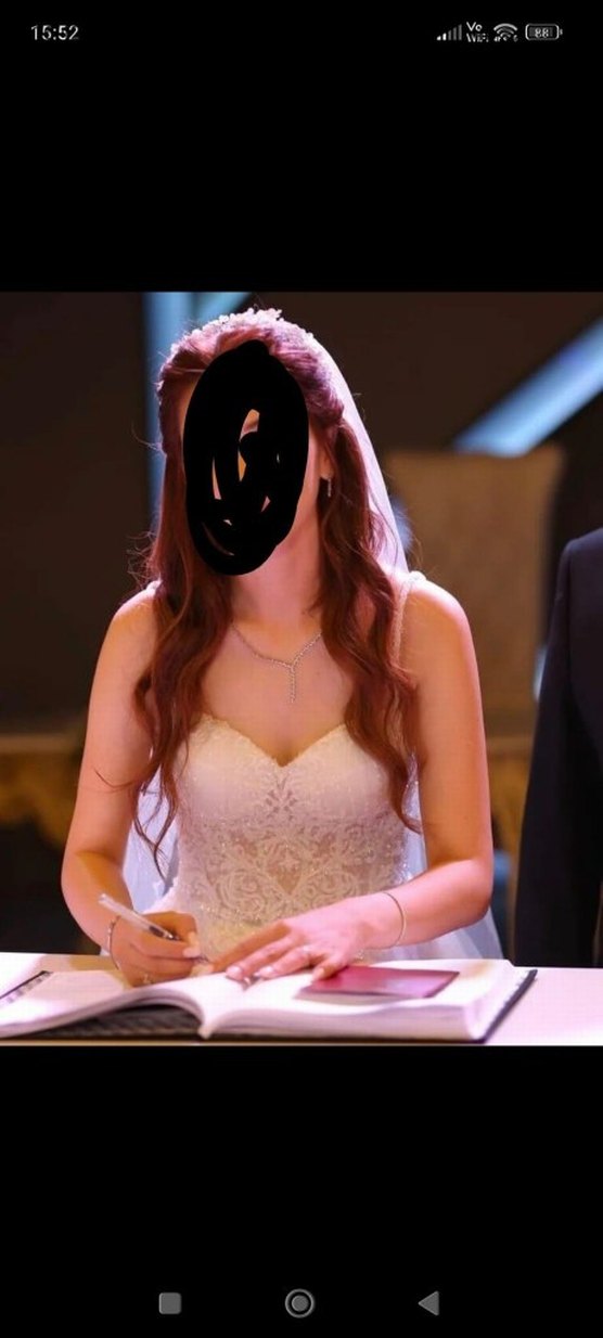 V Yaka Askılı Parlak Beyaz A Kesim Gelinlik - Görsel 2