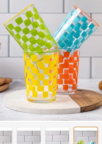 Renkli Desenli Cam Bardak Seti - Görsel 6