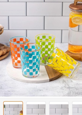 Renkli Desenli Cam Bardak Seti - Görsel 2