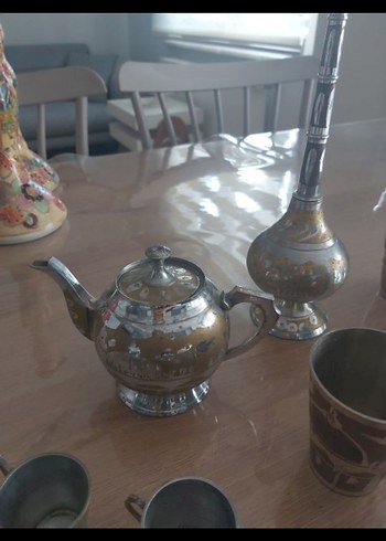 Gri ve Altın Renkli Metal Çay Seti - Görsel 4