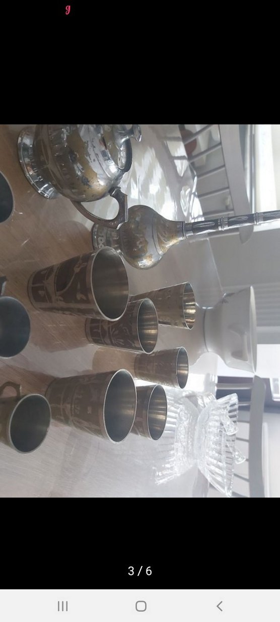 Gri ve Altın Renkli Metal Çay Seti - Görsel 3