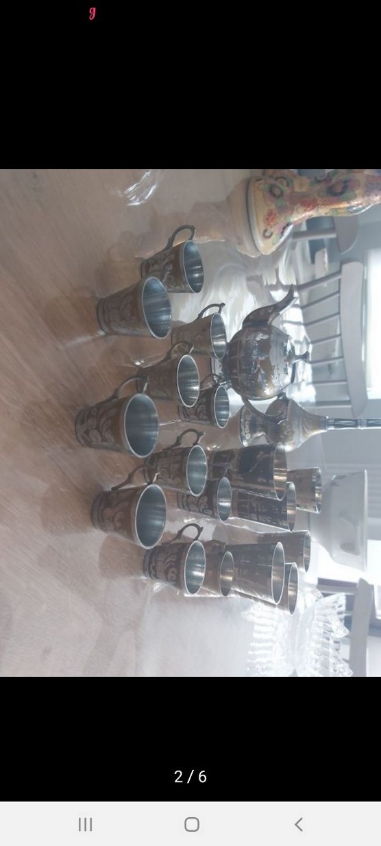 Gri ve Altın Renkli Metal Çay Seti - Görsel 2