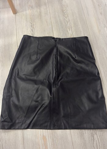 Drapeli Siyah Deri Midi Kadın etek - Görsel 3