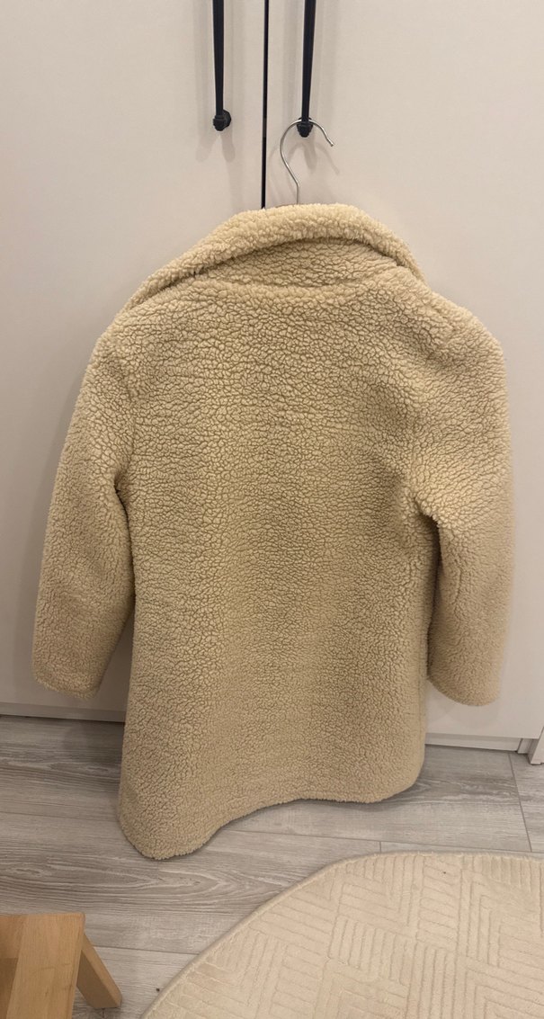 Bej Midi Kadın Peluş Kaban - Görsel 4