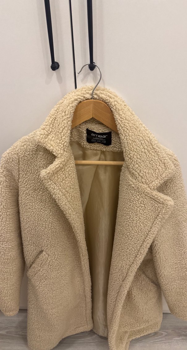 Bej Midi Kadın Peluş Kaban - Görsel 3