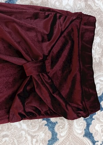 30 Beden bordo Renk Bordo Kadife Uzun Etek