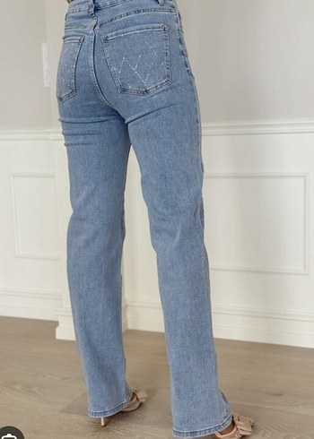 Zara Kadın Mavi Batik Desenli Kemerli Jean - Görsel 2