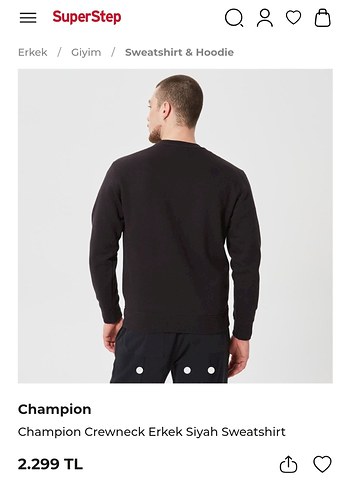 Champion orjinal Siyah Pamuklu Erkek Sweatshirt - Görsel 3
