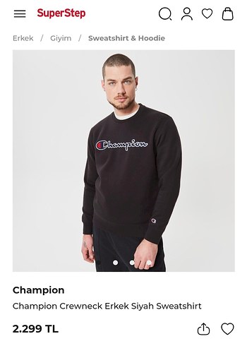Champion orjinal Siyah Pamuklu Erkek Sweatshirt - Görsel 2