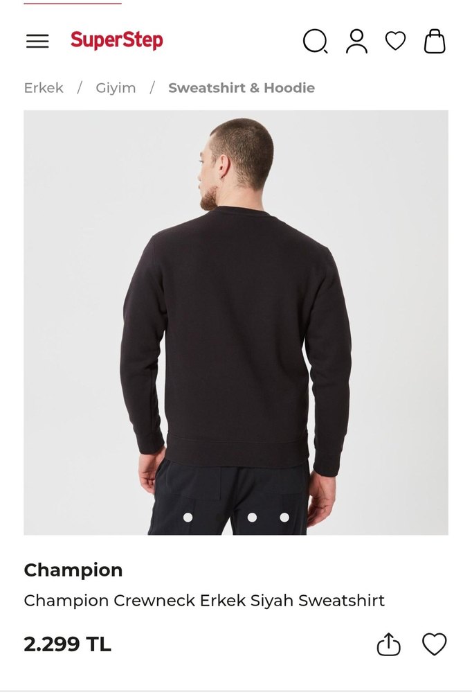Champion orjinal Siyah Pamuklu Erkek Sweatshirt - Görsel 3