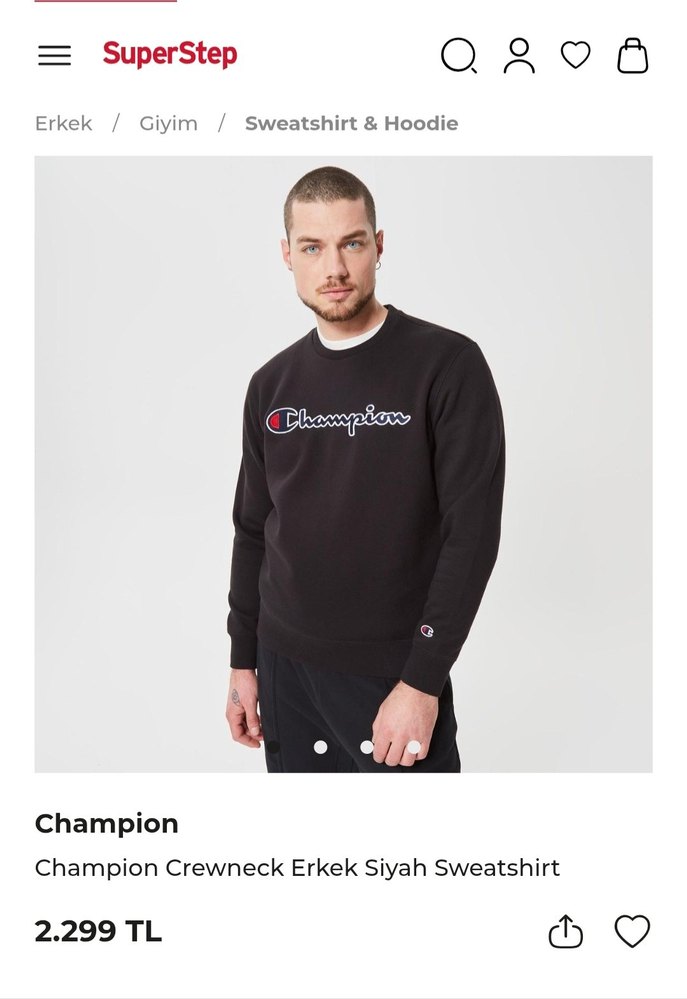 Champion orjinal Siyah Pamuklu Erkek Sweatshirt - Görsel 2