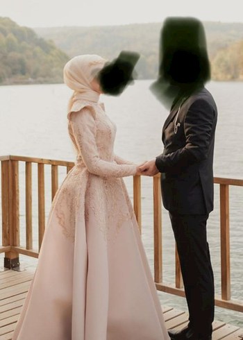 Nohut Rengi Uzun Kollu Drapeli Nişan Elbisesi - Görsel 2