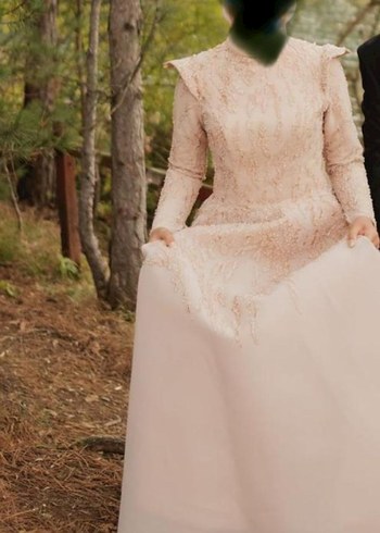 Nohut Rengi Uzun Kollu Drapeli Nişan Elbisesi - Görsel 5