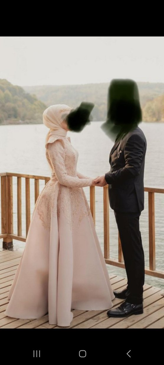 Nohut Rengi Uzun Kollu Drapeli Nişan Elbisesi - Görsel 2