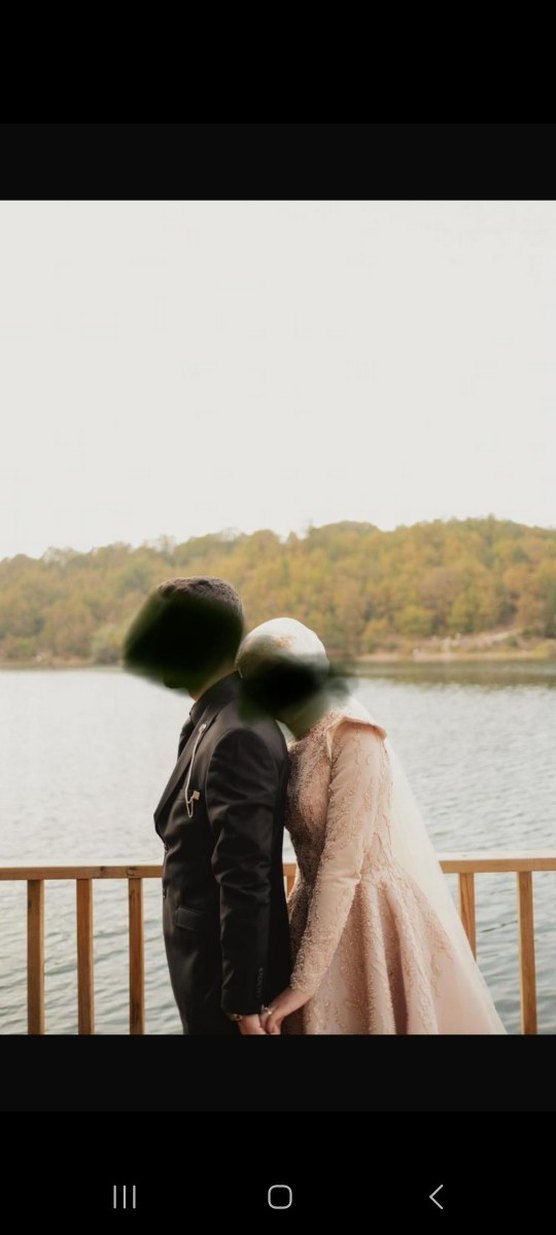 Nohut Rengi Uzun Kollu Drapeli Nişan Elbisesi - Görsel 4