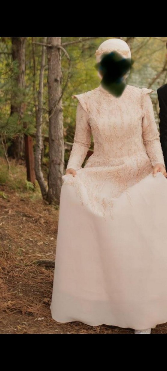 Nohut Rengi Uzun Kollu Drapeli Nişan Elbisesi - Görsel 5