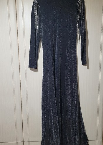 Uzun Siyah Taşlı Abiye Elbise - Görsel 2