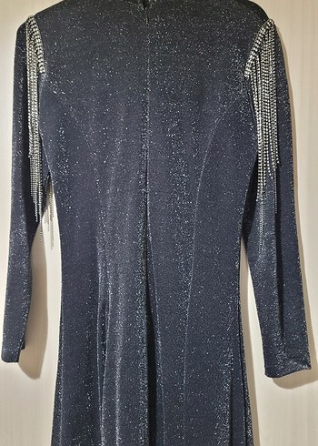 Uzun Siyah Taşlı Abiye Elbise - Görsel 3