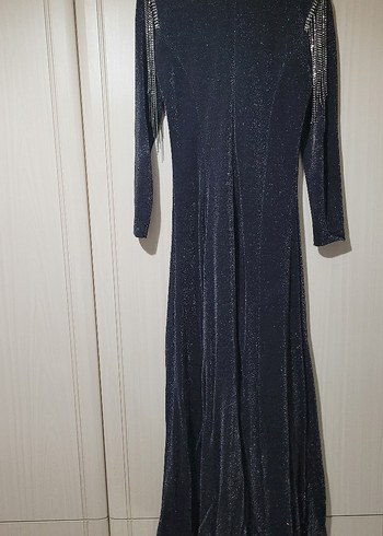 Uzun Siyah Taşlı Abiye Elbise - Görsel 4