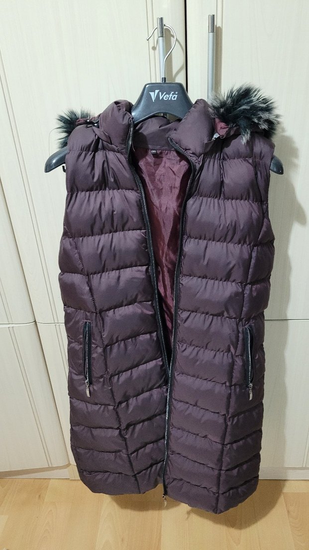 Kadın Mor Kürklü Midi Yelek - Görsel 3