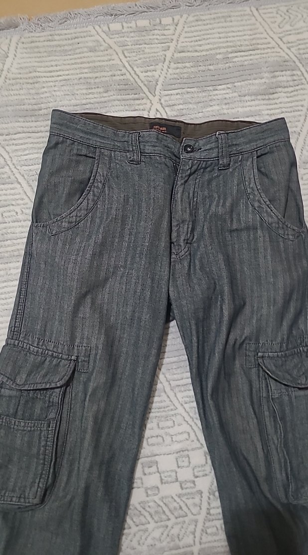 Gri Çizgili Erkek Kargo Pantolon - Görsel 2