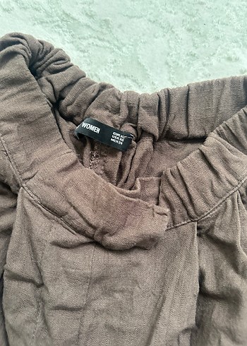 xs Beden Kadın Kahverengi Regular Fit Keten Pantolon