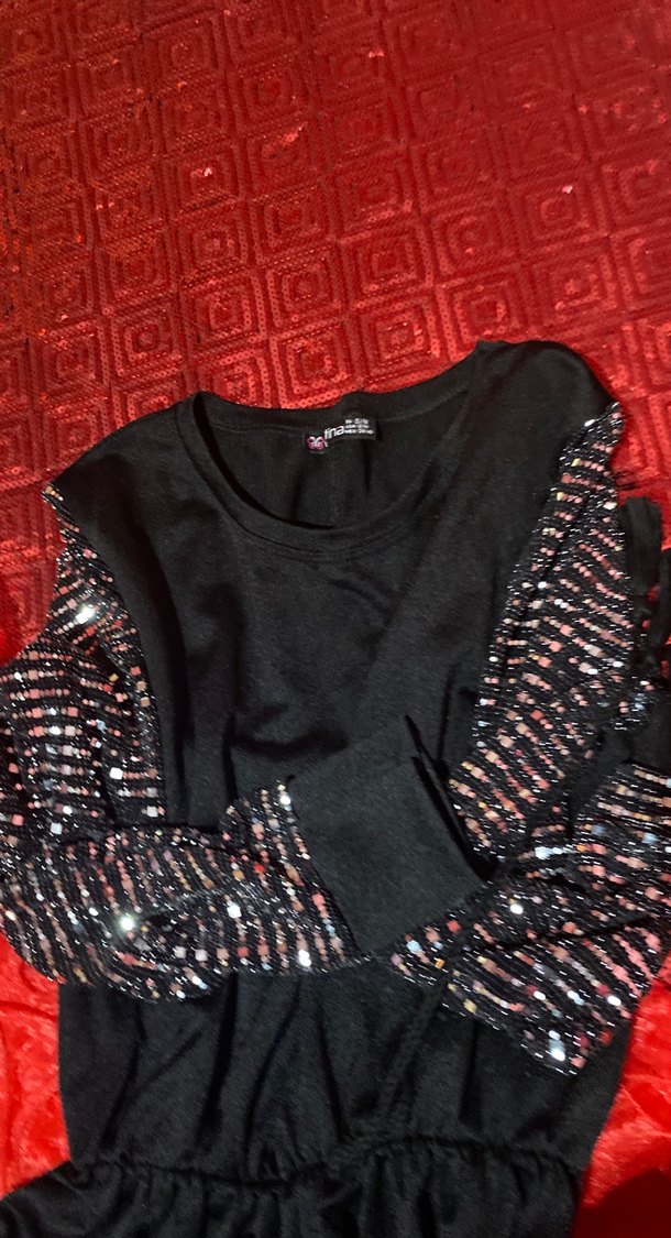 Uzun Siyah Strapsız Kumaş elbise - Görsel 2