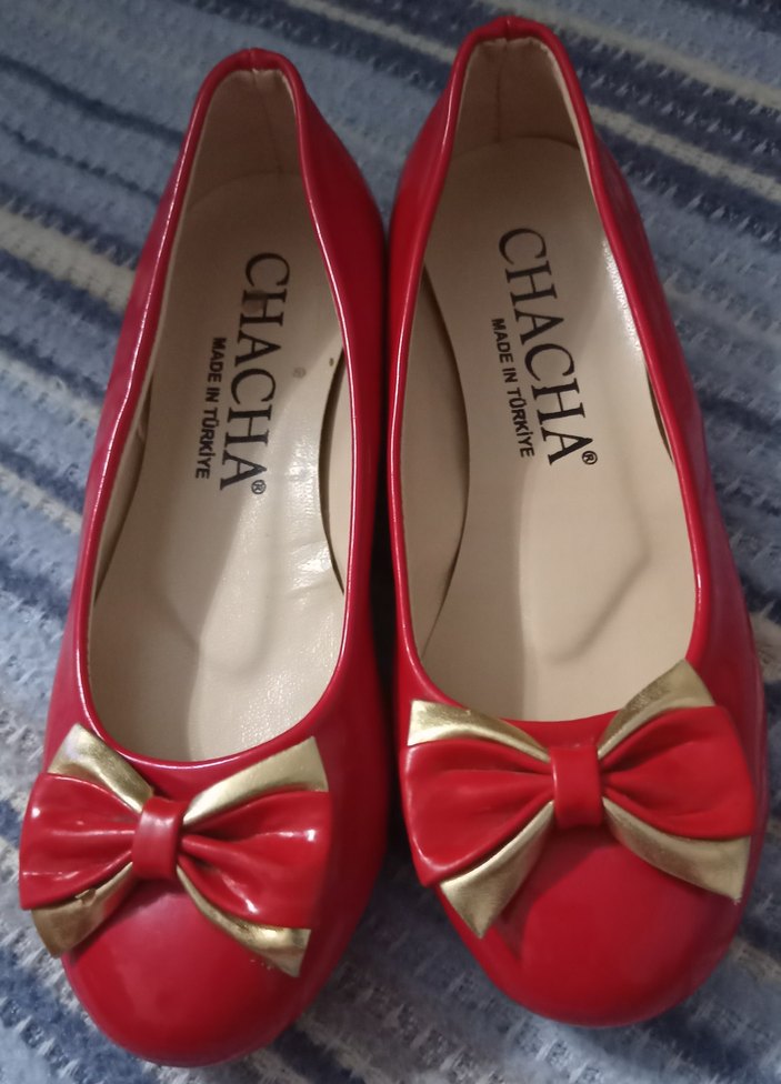 Kırmızı Fiyonklu Rugan Kız Çocuk Babet - Görsel 2