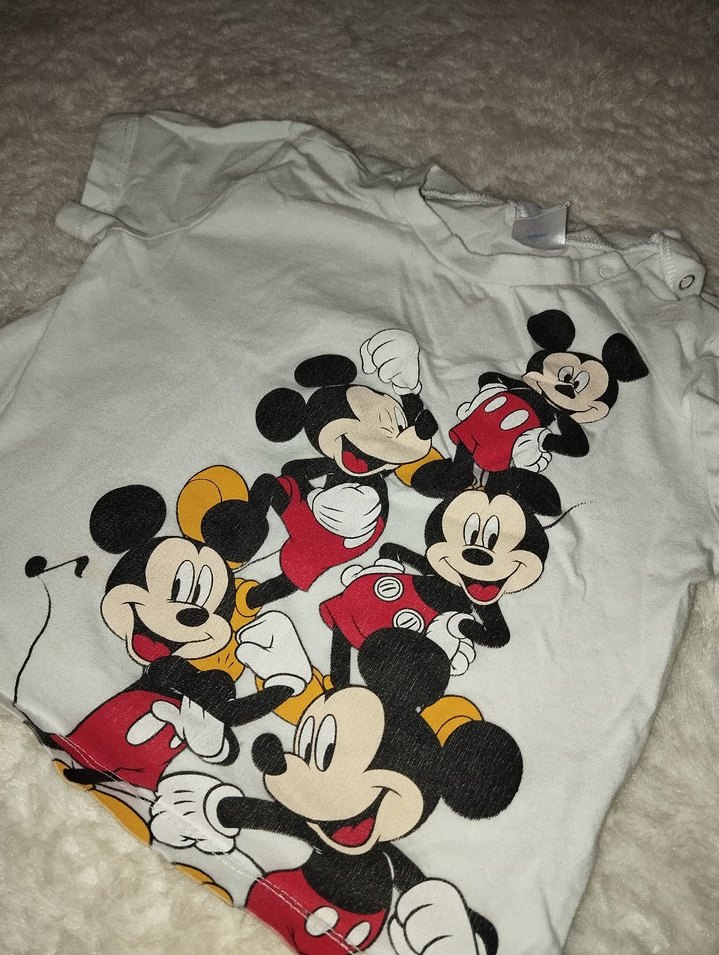 Beyaz Mickey Mouse Baskılı Tişört - Görsel 2
