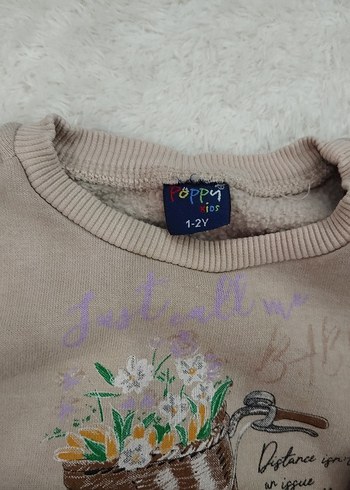 Kız Çocuk Bej Nakışlı Fırfırlı Sweatshirt - Görsel 3