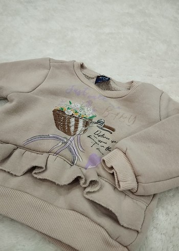 Kız Çocuk Bej Nakışlı Fırfırlı Sweatshirt - Görsel 2