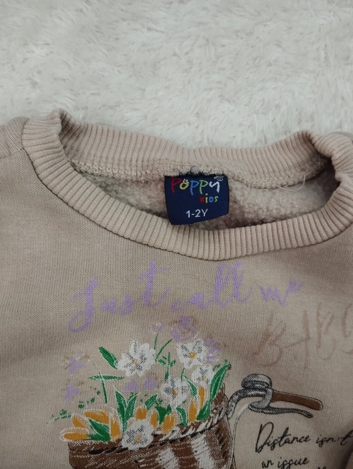 Kız Çocuk Bej Nakışlı Fırfırlı Sweatshirt - Görsel 3