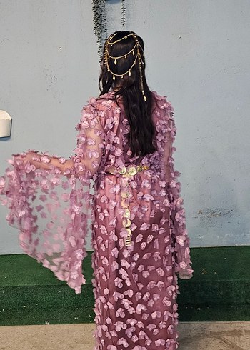 Pembe Uzun Bohem Kadın Abiye Elbise - Görsel 2