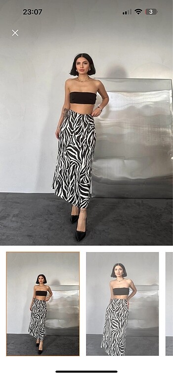 Zebra desenli saten etek