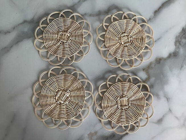 Rattan 4?lüBambu Bardak Altlığı